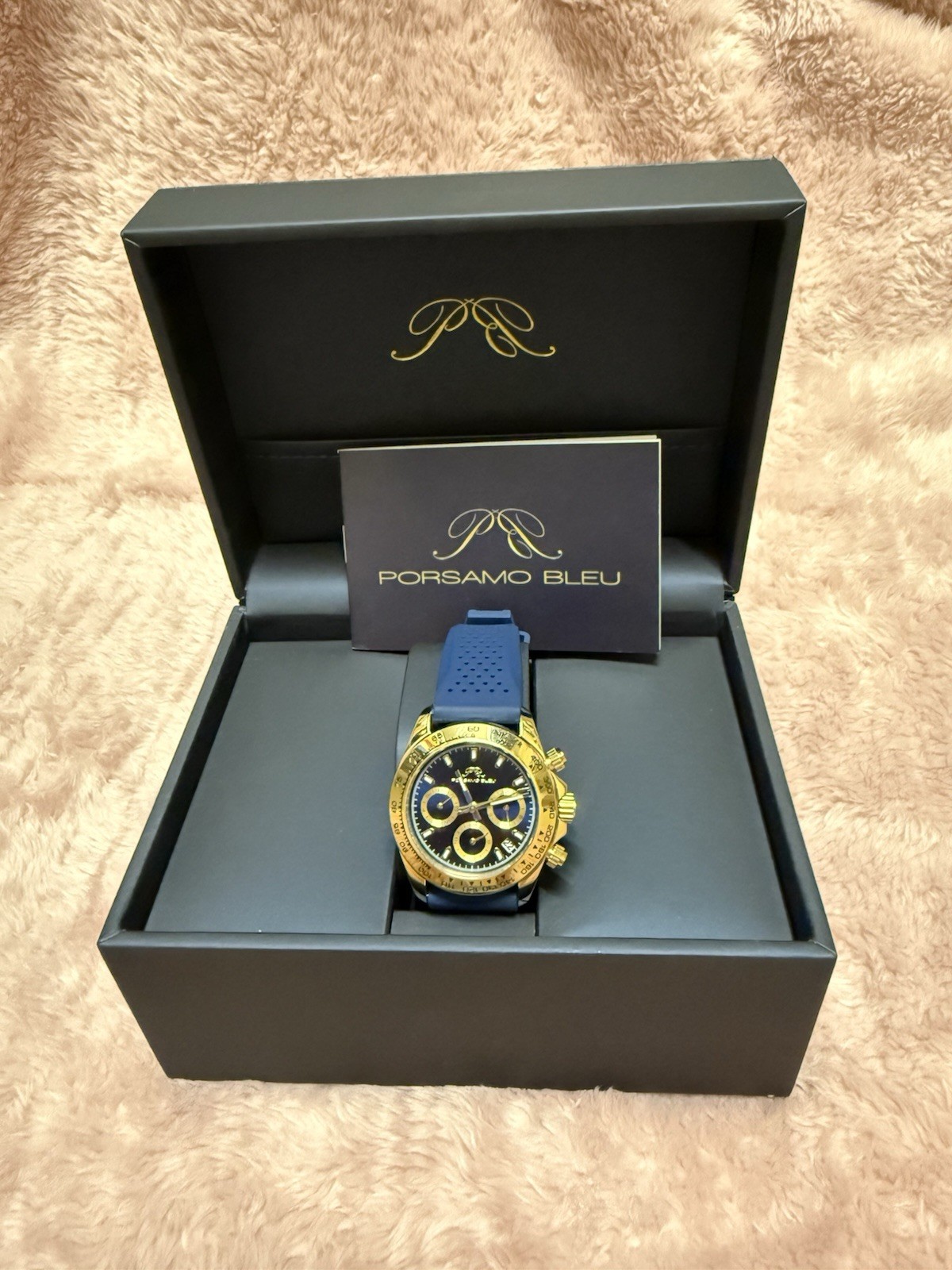 Porsamo Bleu Alexis Sport Watch Gold & Blue Silicone Strap Chronograph 924BALR