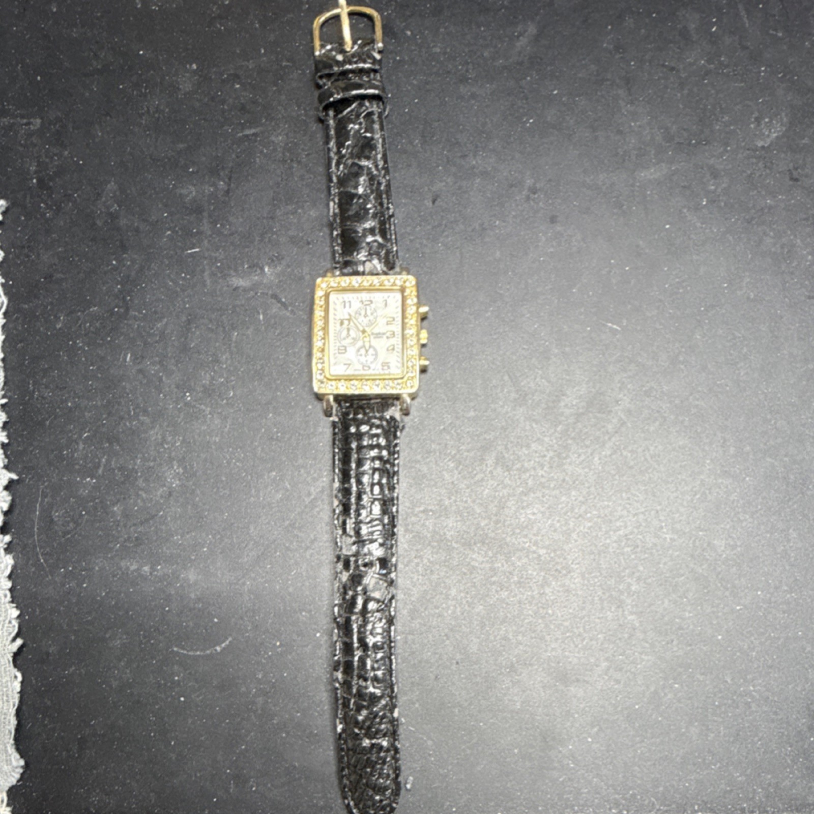 Sophie Quartz Women’s Dress Quartz Wristwatch Rectangle Gold Tone Black Leather