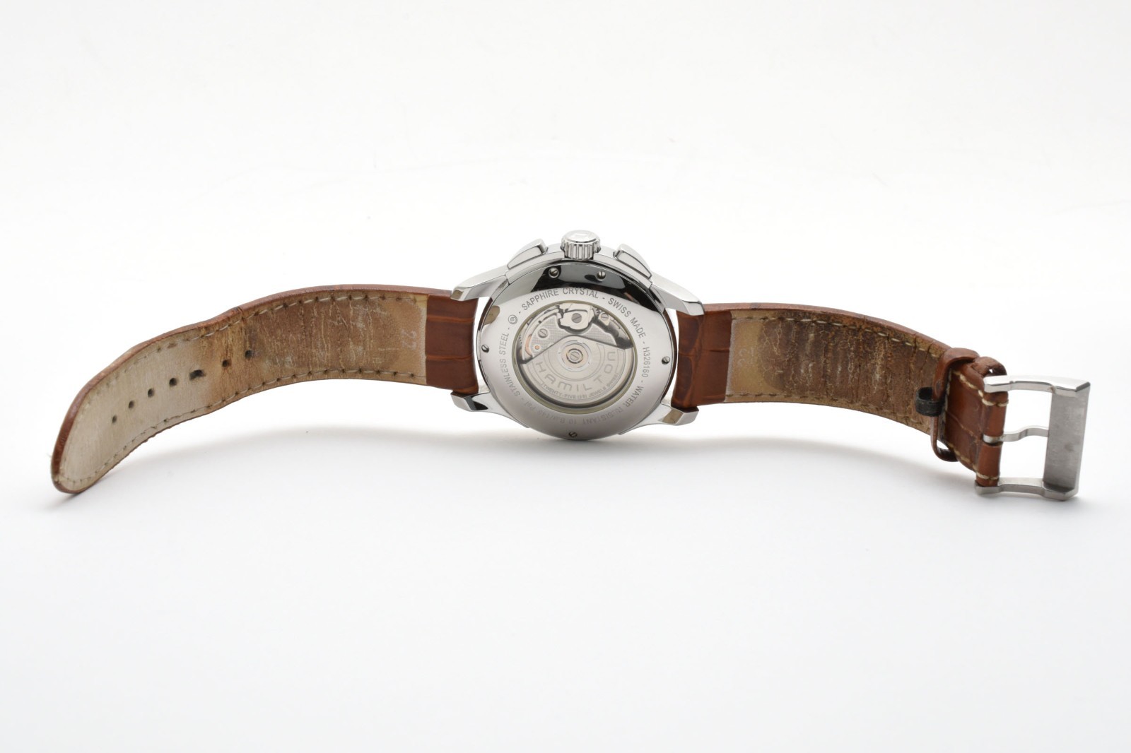 HAMILTON H326160 Jazzmaster Auto Chronograph White Dial Brown Leather Mens Watch