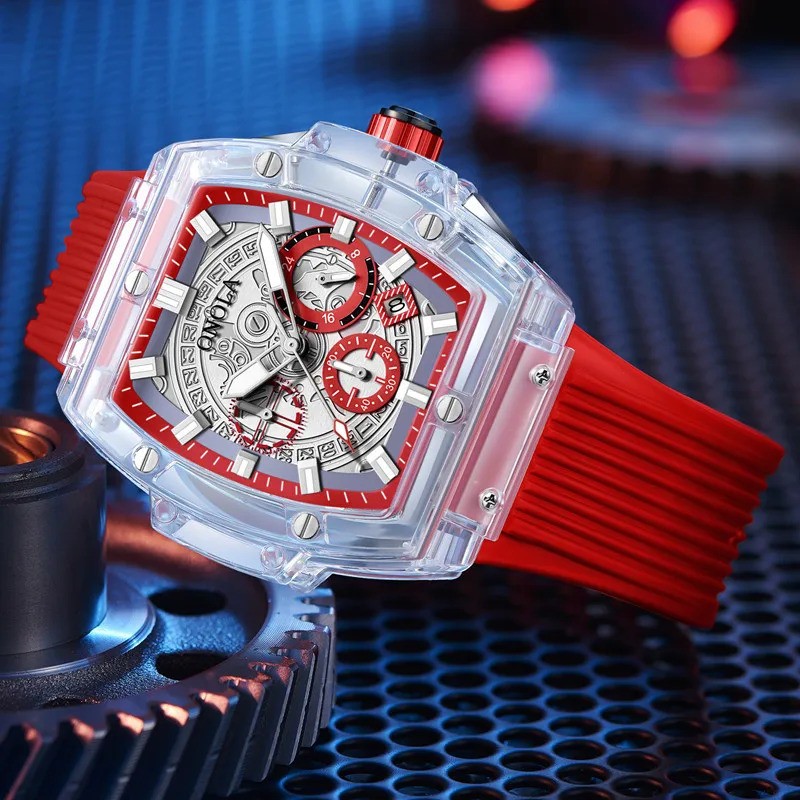 ONOLA Men Quartz Watch Multifunction Chronograph Waterproof Luminous Transparent