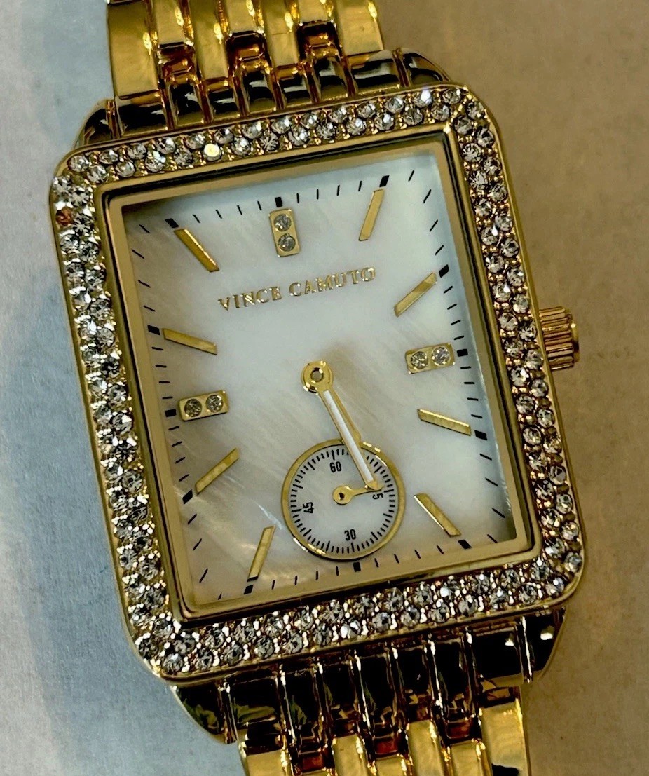 Vince Camuto Watch Gold Tone, Crystal Bezel, 7.5”, 29X34mm, MOP. Works