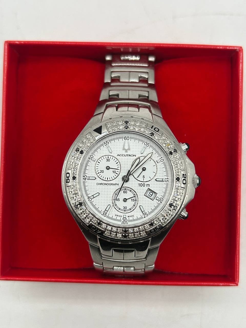 Bulova Accutron Men’s Watch Chrono Real Diamonds All S/S Swiss 26E03 PH9