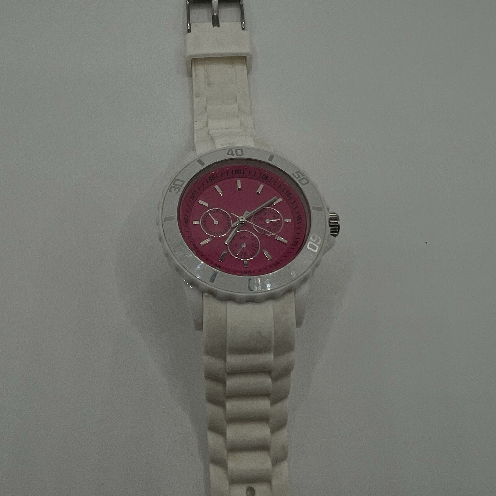 Xhilaration Womens Pink White Rubber Jelly Watch Silicone Band Rotating Bezel