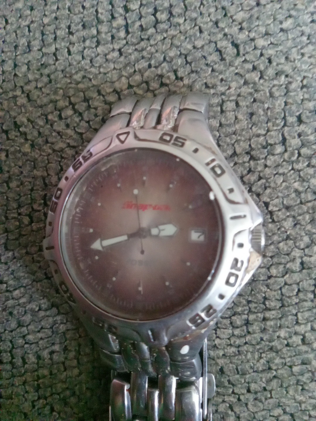 ORIGINAL FOSSIL SILVER STAINLESS STEEL SNAP-ON WRIST WATCH Pr-5187