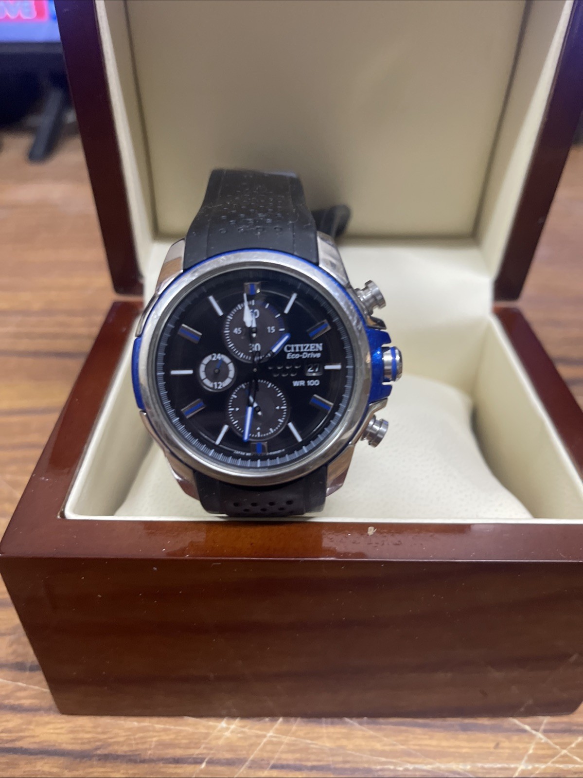 Citizen Eco-Drive B612-S082757 Rubber Strap Black Dial Blue and Silver