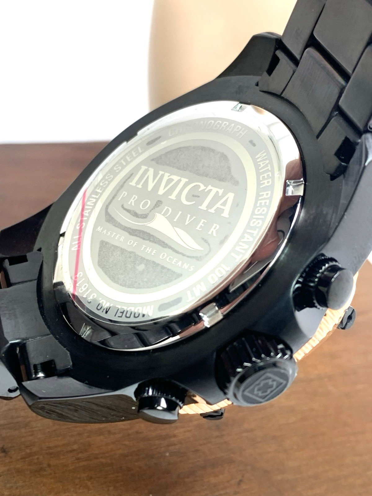 Invicta Men’s Watch 31613 Pro Diver Quartz Black Steel Rose Gold Bezel 51mm