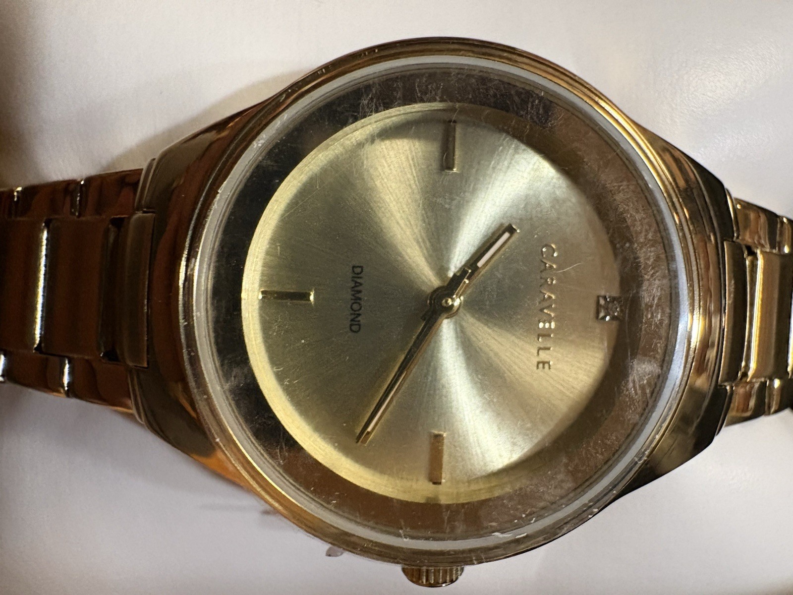 Caravelle Women’s Quartz Gold Tone Sunburst Dial Stick Markers Bracelet w/ Box