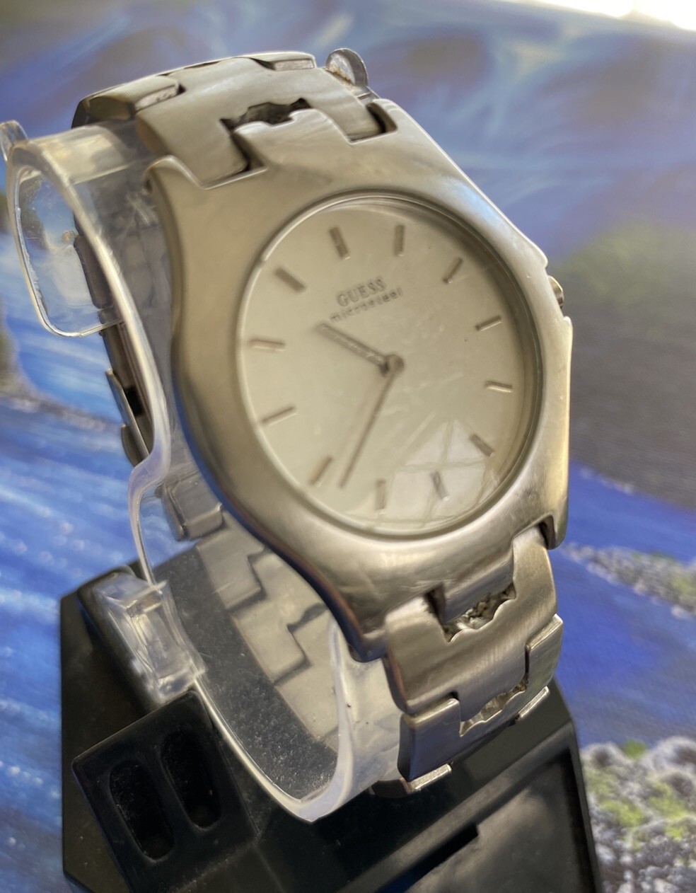 Guess Microsteel G-75399M Silver Case Bezel Bracelet & Dial Heavy All Stainless