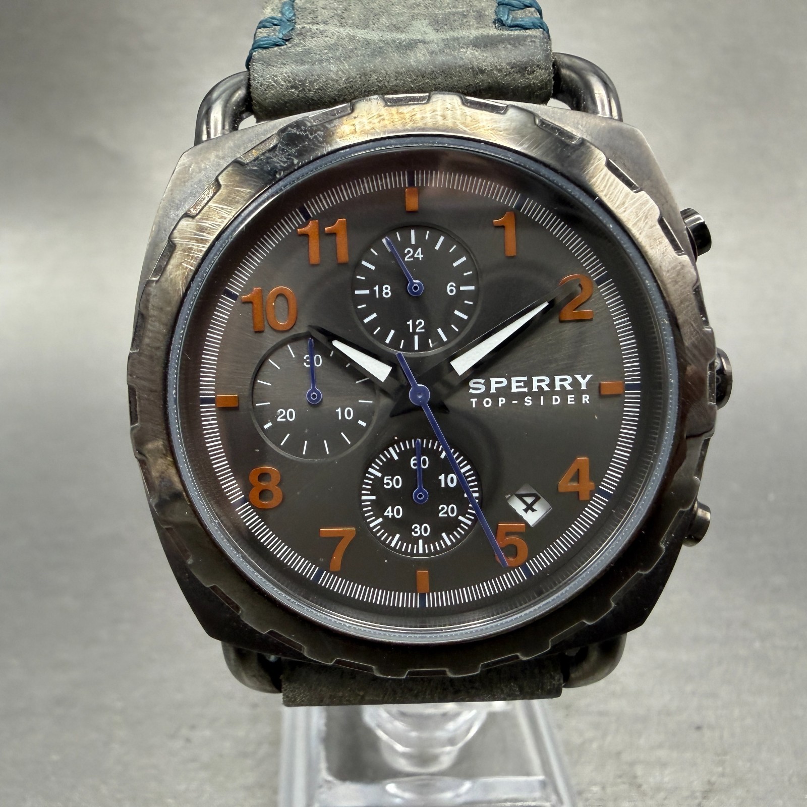 Sperry Top Sider Chronograph Watch Men 40mm Gray Dial Silver Tone Date New Batt