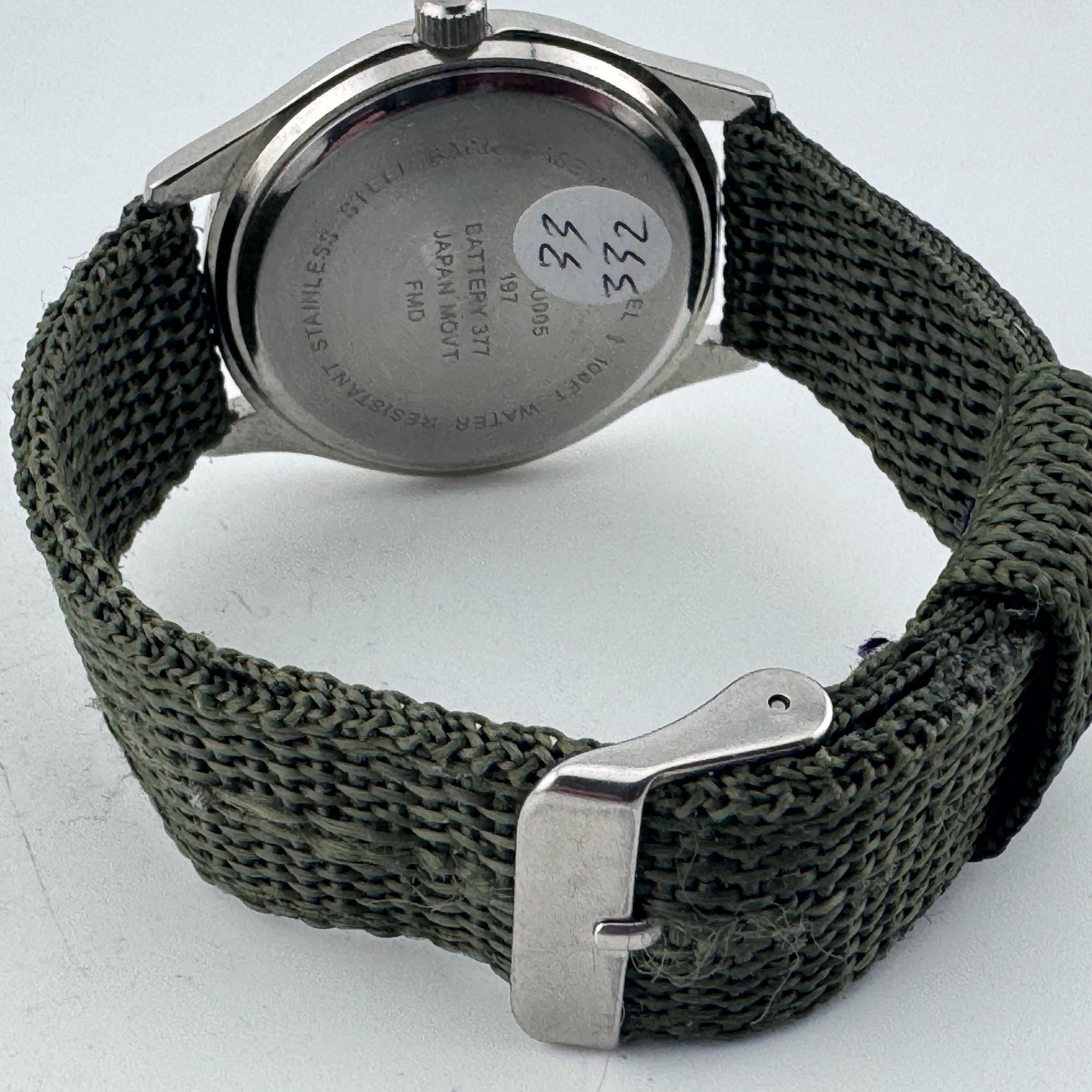 VTG FMD Japan Quartz Watch Men 30m Silver Canvas Military Dial Analog New Batter