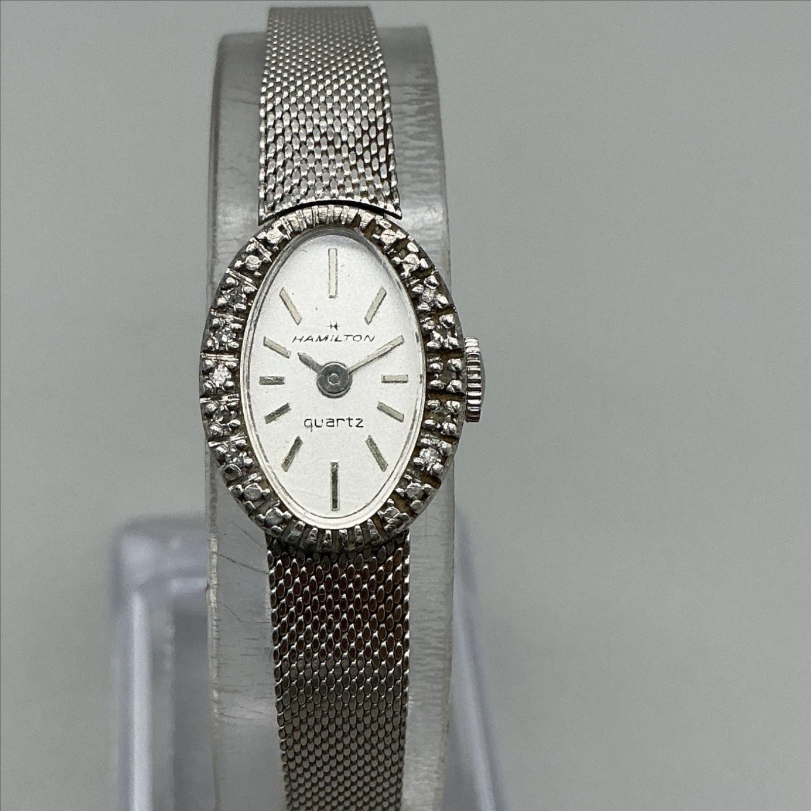 Vintage Hamilton Womens Watch 15mm 10KRG Oval Cocktail Diamond Bezel New Battery