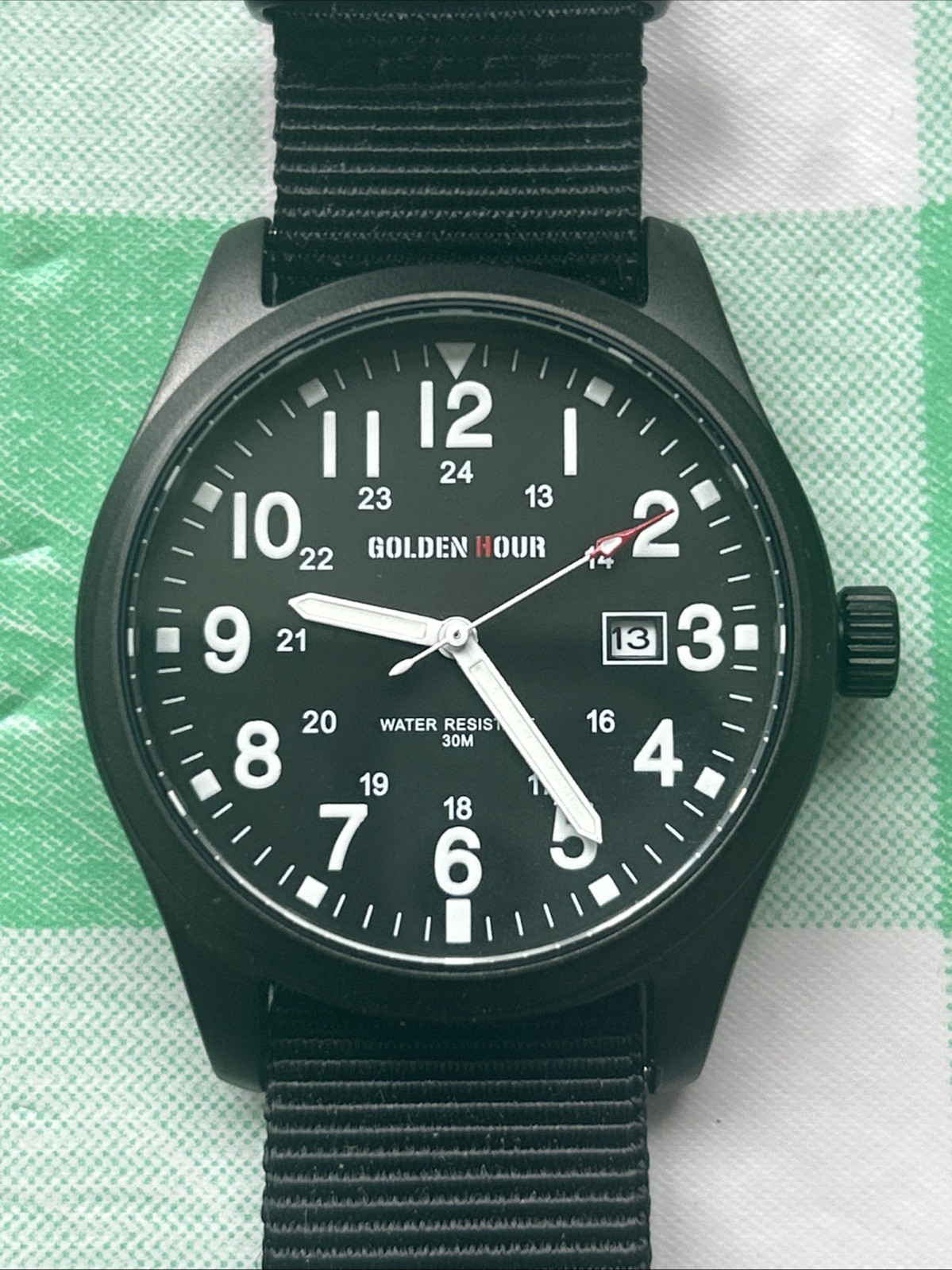 Golden Hour All Black Military Style Nylon Band Men’s Quartz Watch