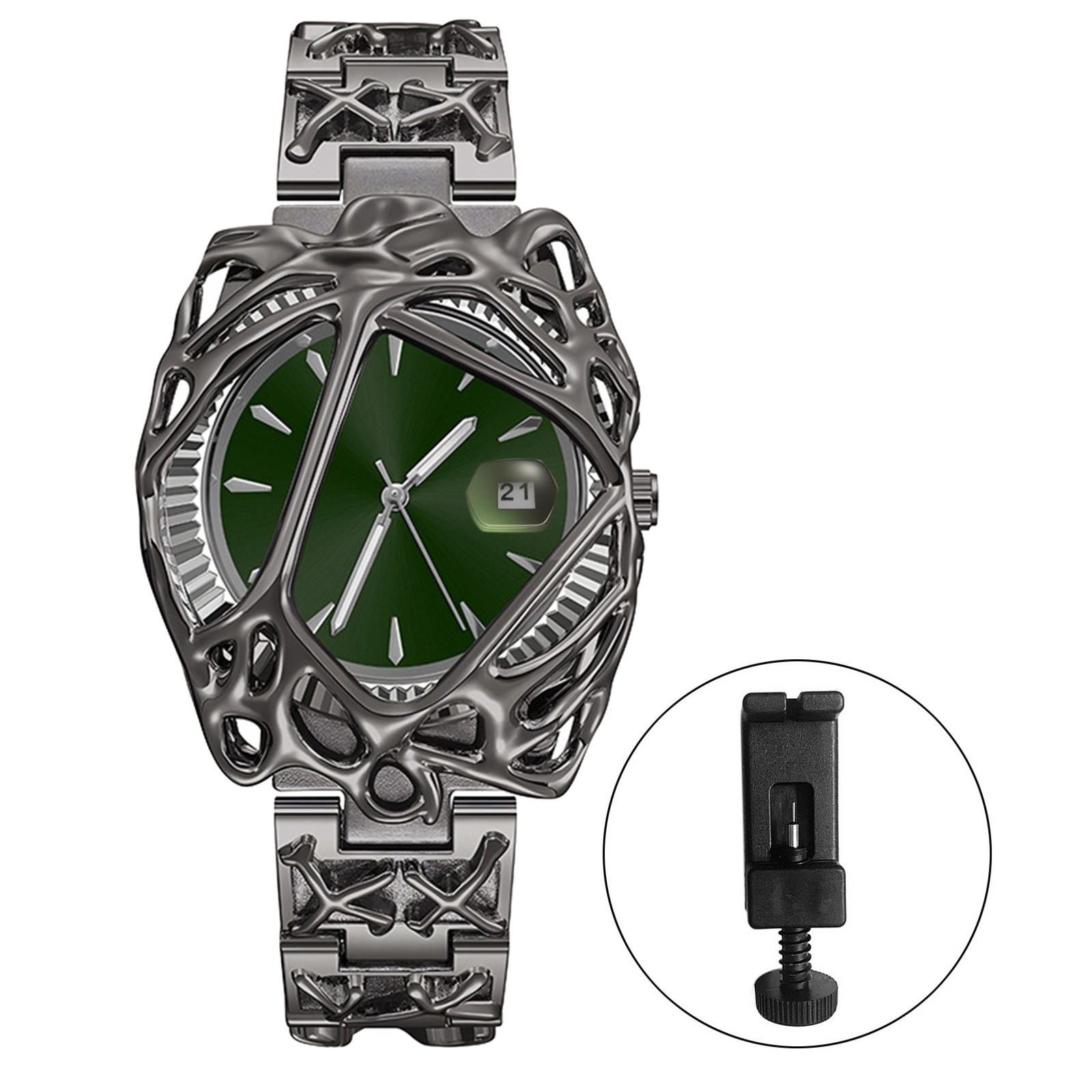 Mens Casual Steampunk Quartz Wrist Watch Calendar Glowing Hands Detachable Strap