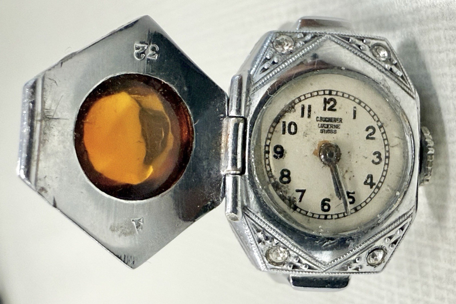 Rare!! Art Deco ring /watch Antique C. Bucherer Lucerne Swiss, Watch Is Working!