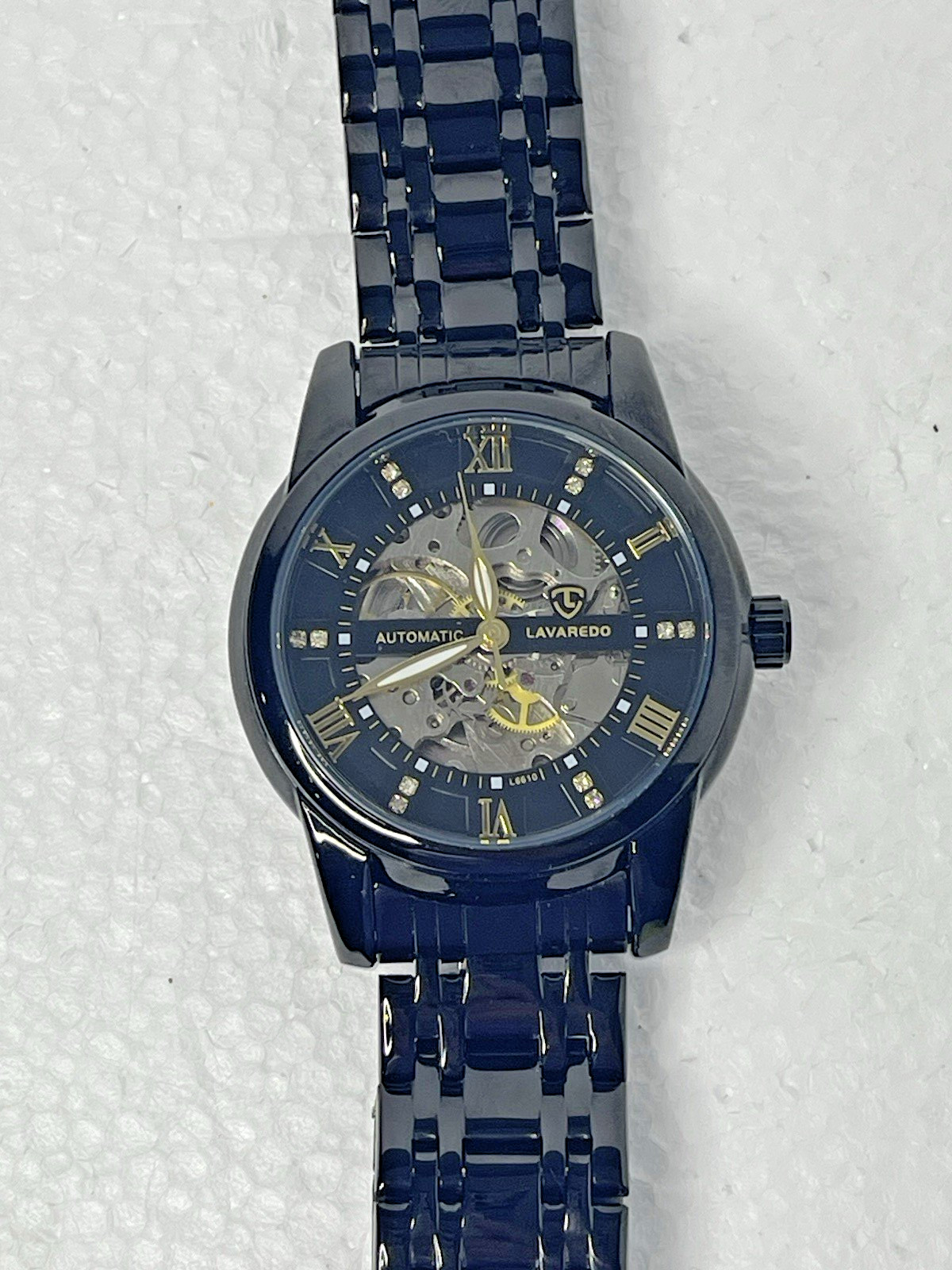 LAVAREDO Mens Black Skeleton Automatic Mechanical Watch Clear 42mm Round L6610
