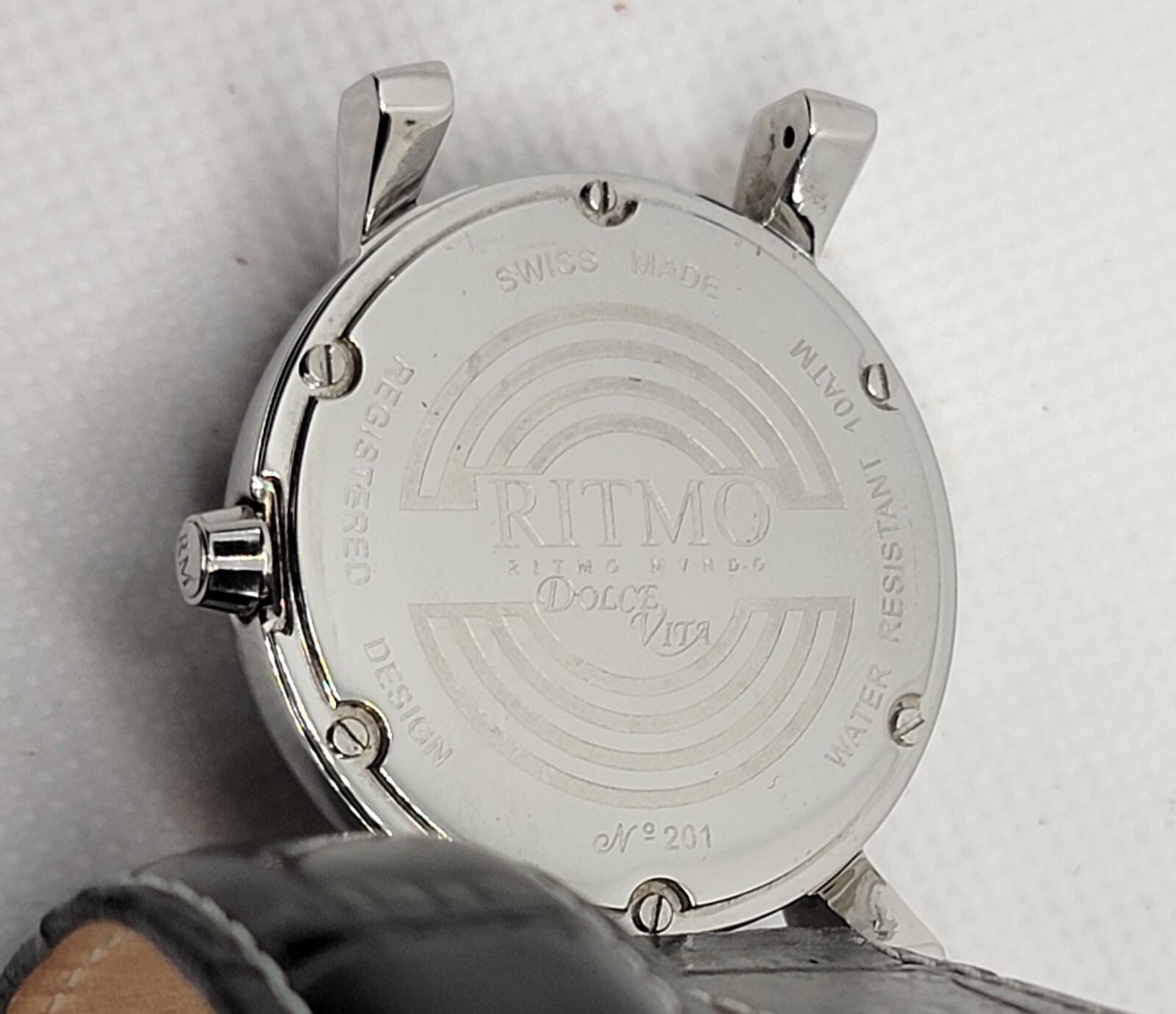 Ritmo Mvndo Silver Tone Vera Pelle Black Leather Wrap Around Strap Watch G5