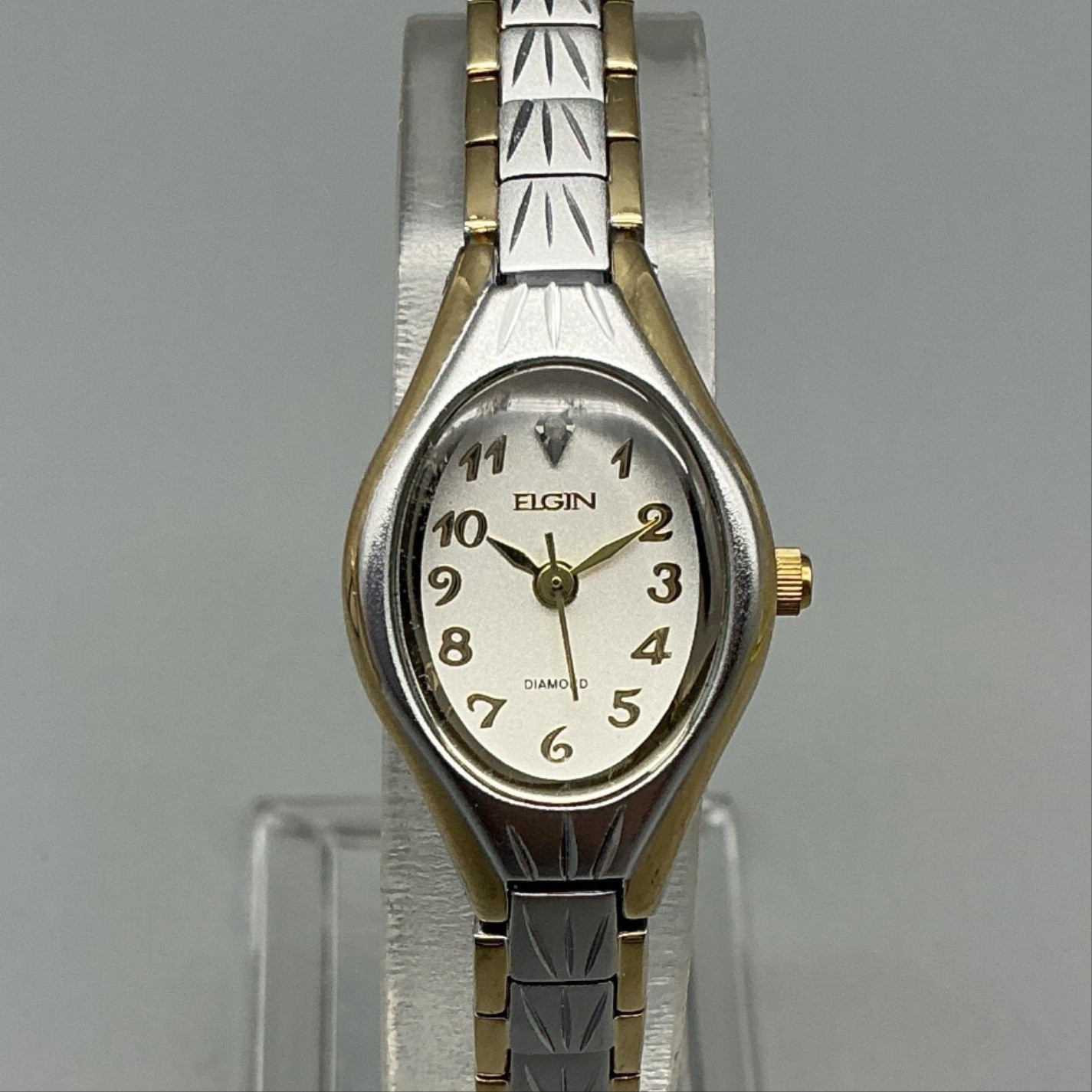 Elgin Womens Watch 19mm Two Tone Silver Gold Diamond Accent New Battery 8″