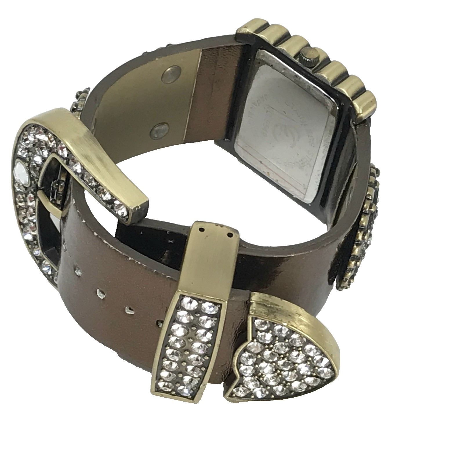 Western Faux Leather Cuff Watch Crystal Bling Fleur de Lis Buckle New Battery