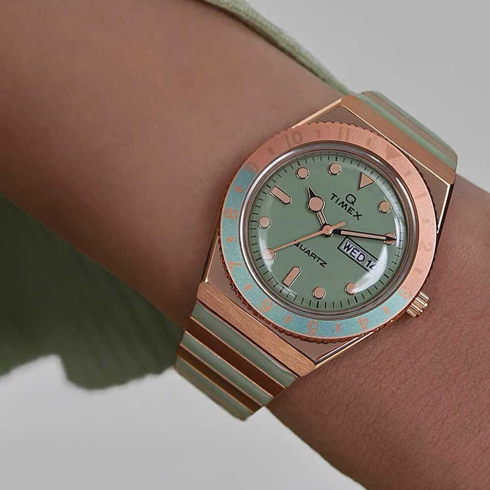 Timex Q Malibu Rose Gold and Green 36mm Women’s Watch