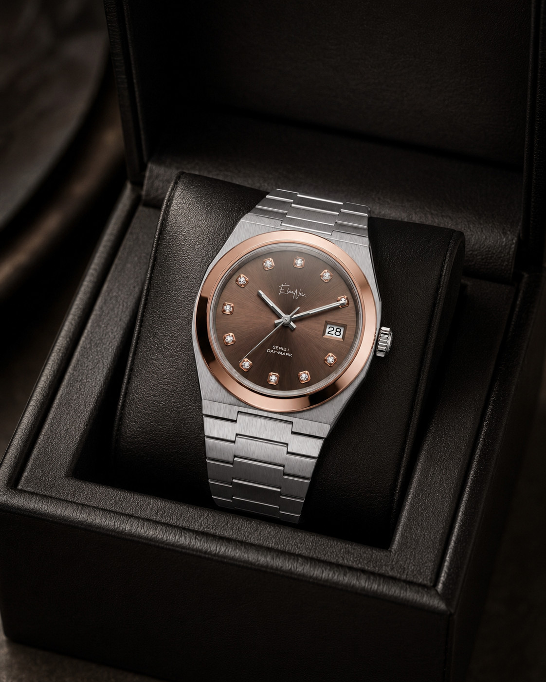 Élan Noir Série I Brown/Silver 36mm Automatic NH35 Sapphire Crystal Steel Watch