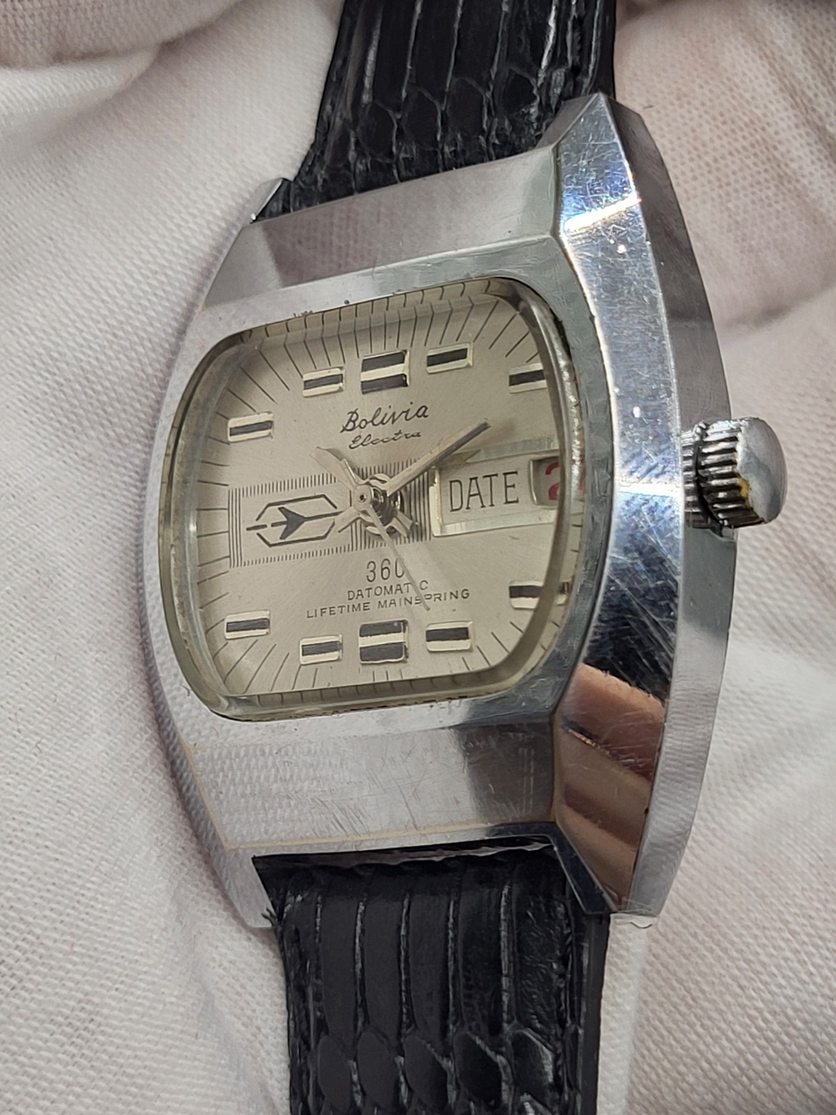 [VINTAGE WORKS] BOLIVIA Electra 360 DATOMATIC Mens Jet Watch LIFETIME MAINSPRING