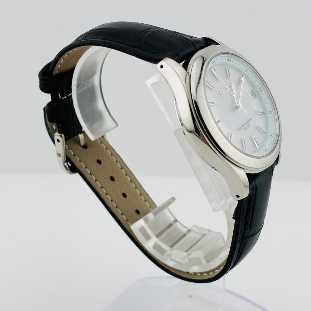 SEIKO 7B22-0AY0 Solar Wave Radio Date Watch Black Dial New Band Working