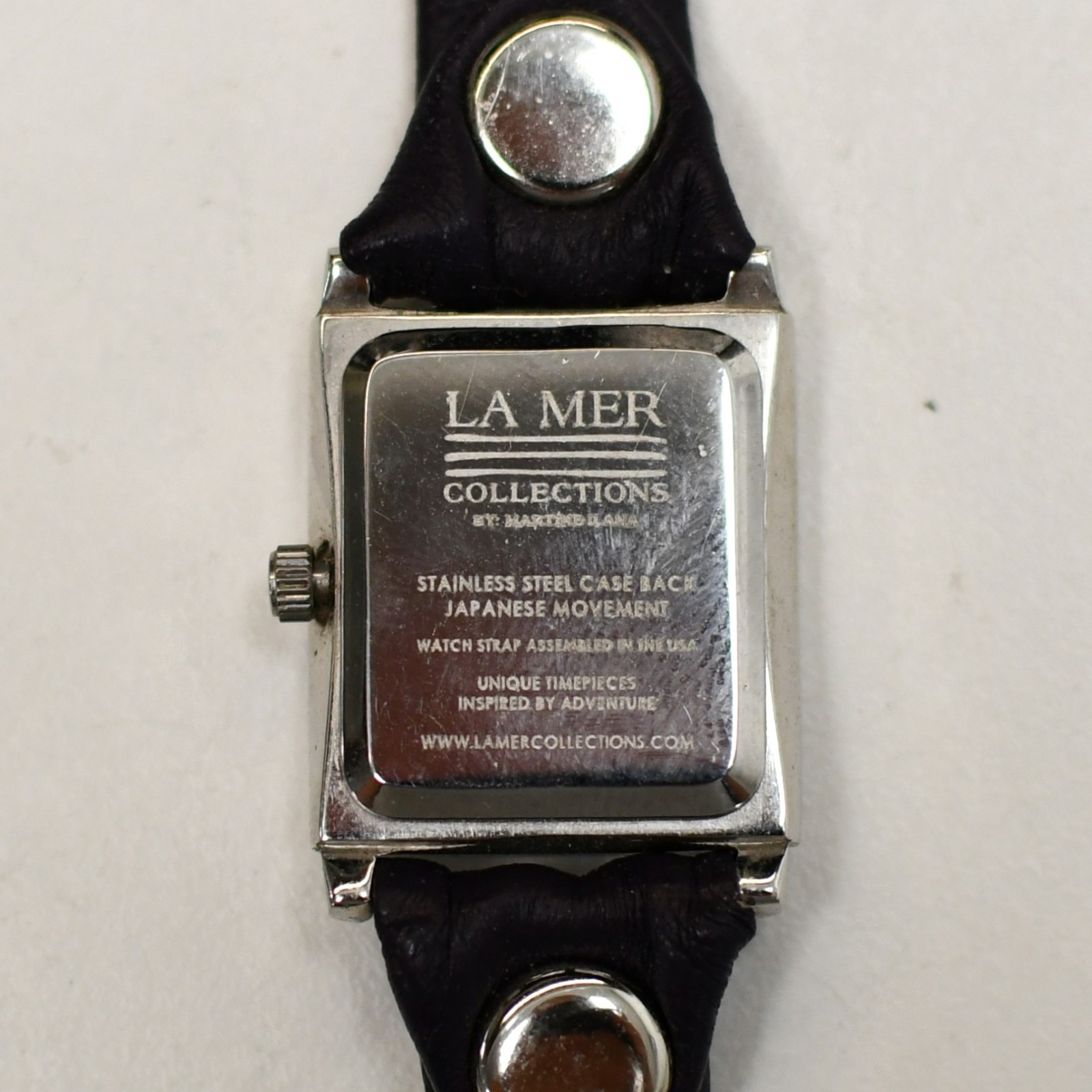 La Mer Roman Numeral Watch Wrap Leather Silver Rectangle 22mm New Battery