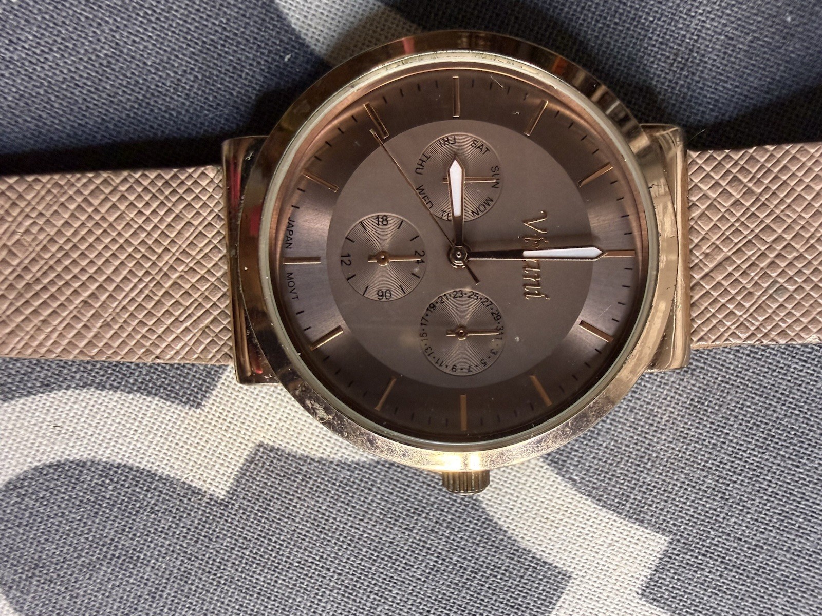 Vivani Rose Gold Tone Women’s Watch Faux Chronograph Textured Band WAC5218KL