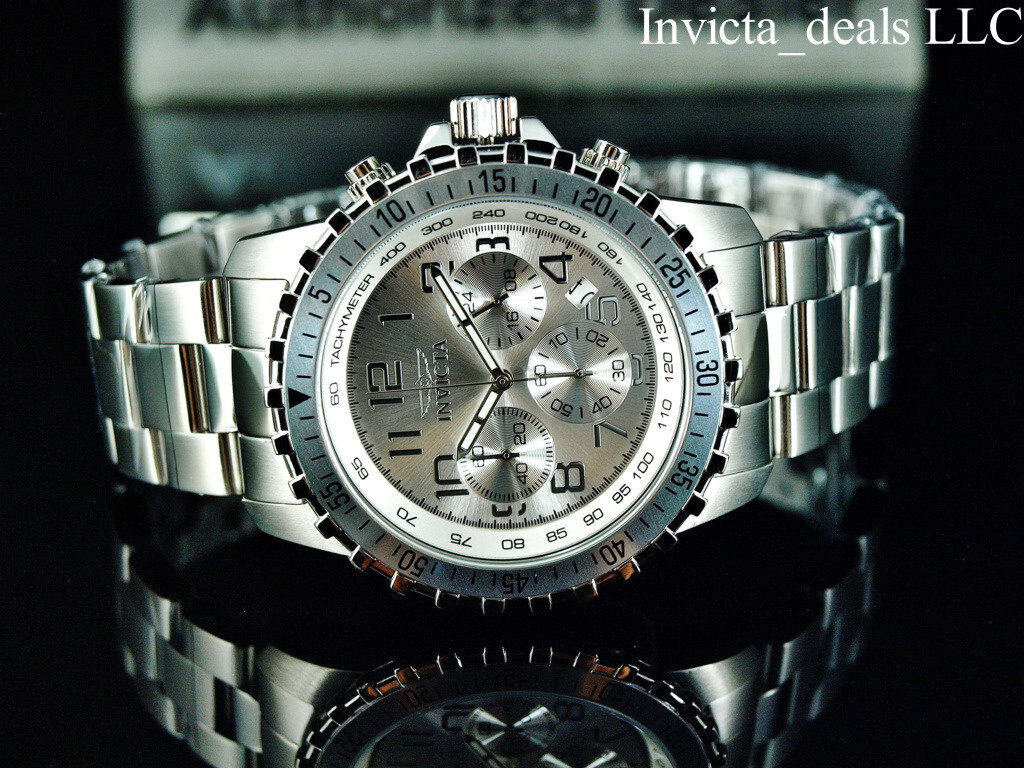 Invicta Men’s 45mm Specialty PILOT Chronograph SILVER DIAL Silver Tone SS Watch