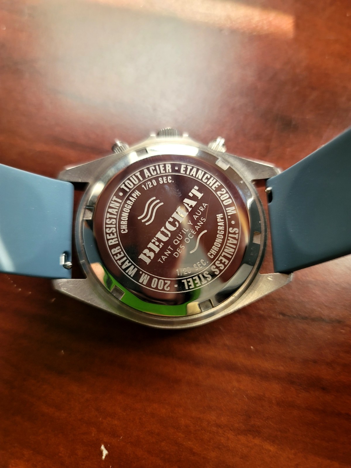 Beuchat Bon Mens Watch Blue Dial Diver 200M Steel Date Swiss Quartz Professional