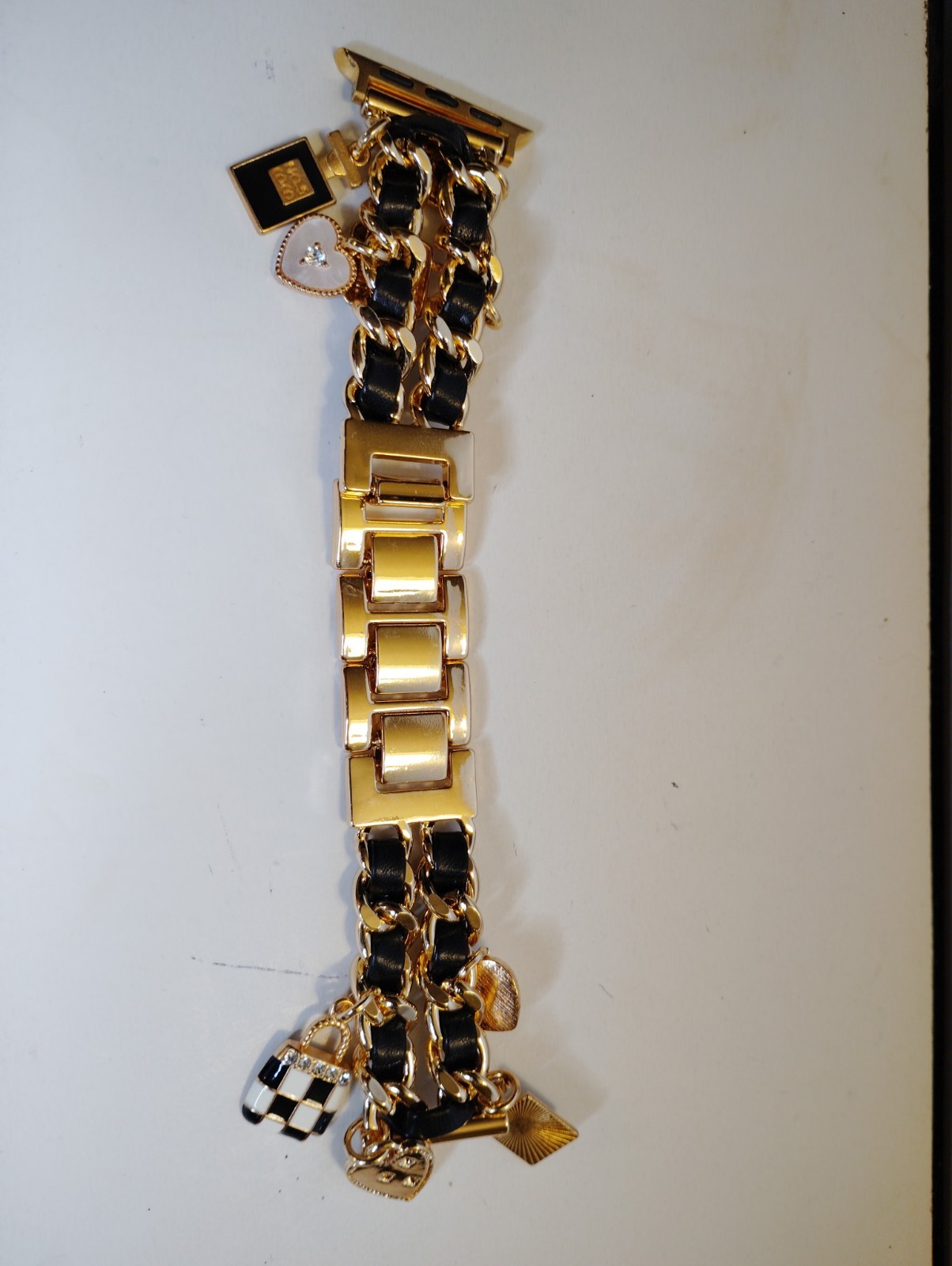 Gold-Tone Charm Apple Watch Bracelet Band with Black Accents