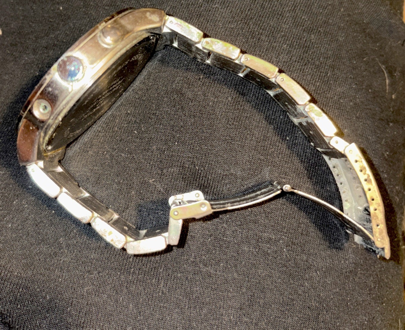 BIG Mossimo Watch (For Parts Not Working) Chrome On Black Green FMDMO132