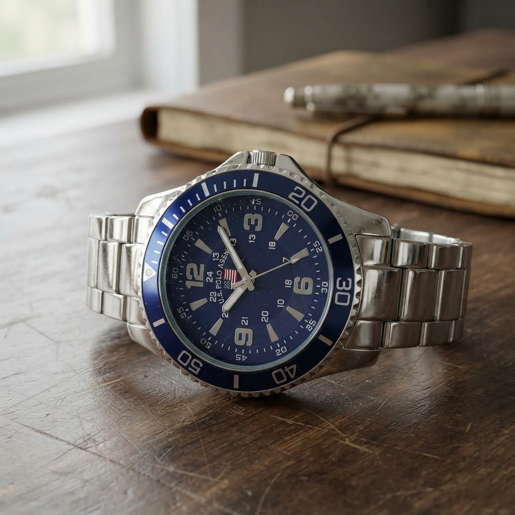 Versatile U.S. Polo Assn. Men’s Watch – Adjustable Steel Bracelet with Blue Dial