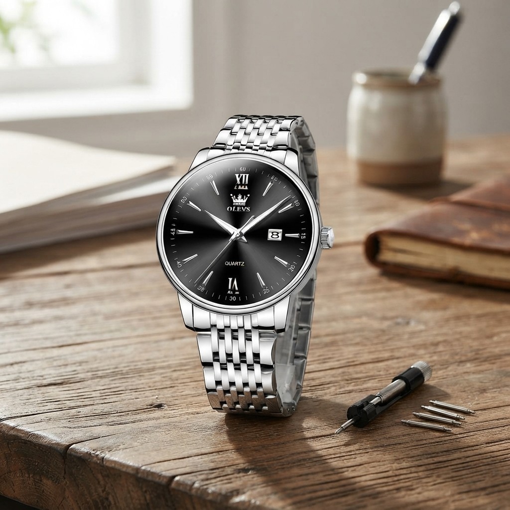 Stylish Stainless Steel Men’s Dress Watch – Waterproof with Luminous Face 41mm