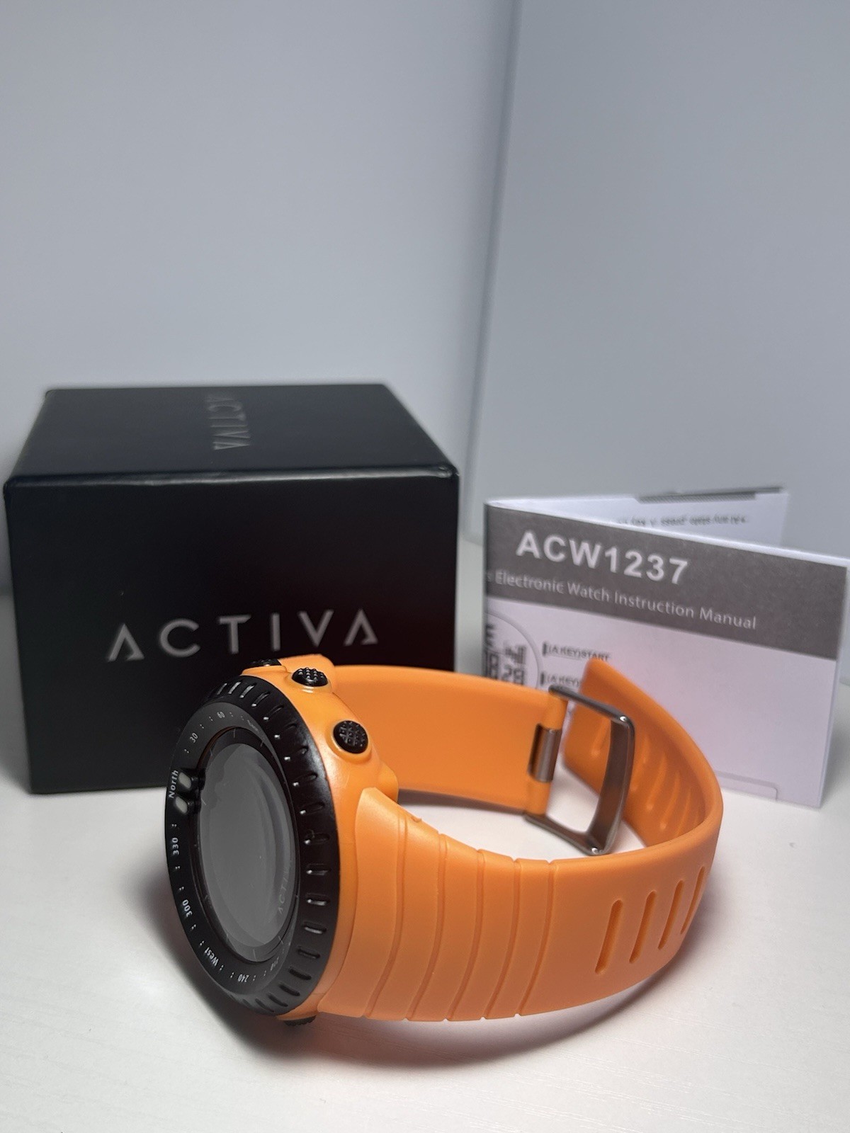 Activa ACW1237 Digital Sport Watch 53mm Orange Silicone Band 30M WR New w/Box