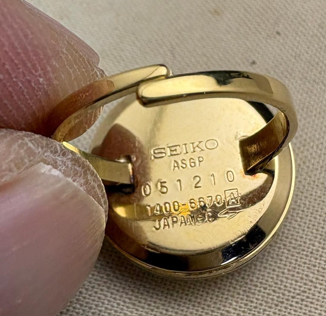 Rare 1980 Seiko Quartz Ring Watch Hexagonal Cut Glass Gold