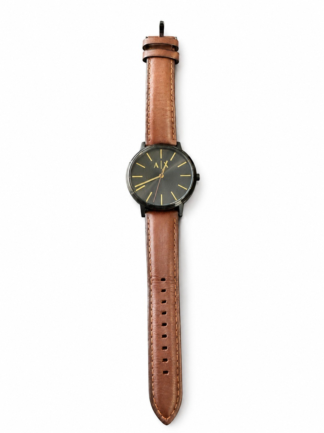 Armani Exchange AX Men’s Gunmetal Dial Brown Leather Strap Watch