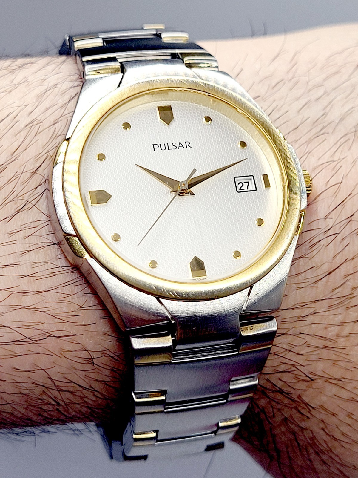 1990 Pulsar By Seiko Quartz Men’s Watch Two-Tone Vintage Date Japan New Battery