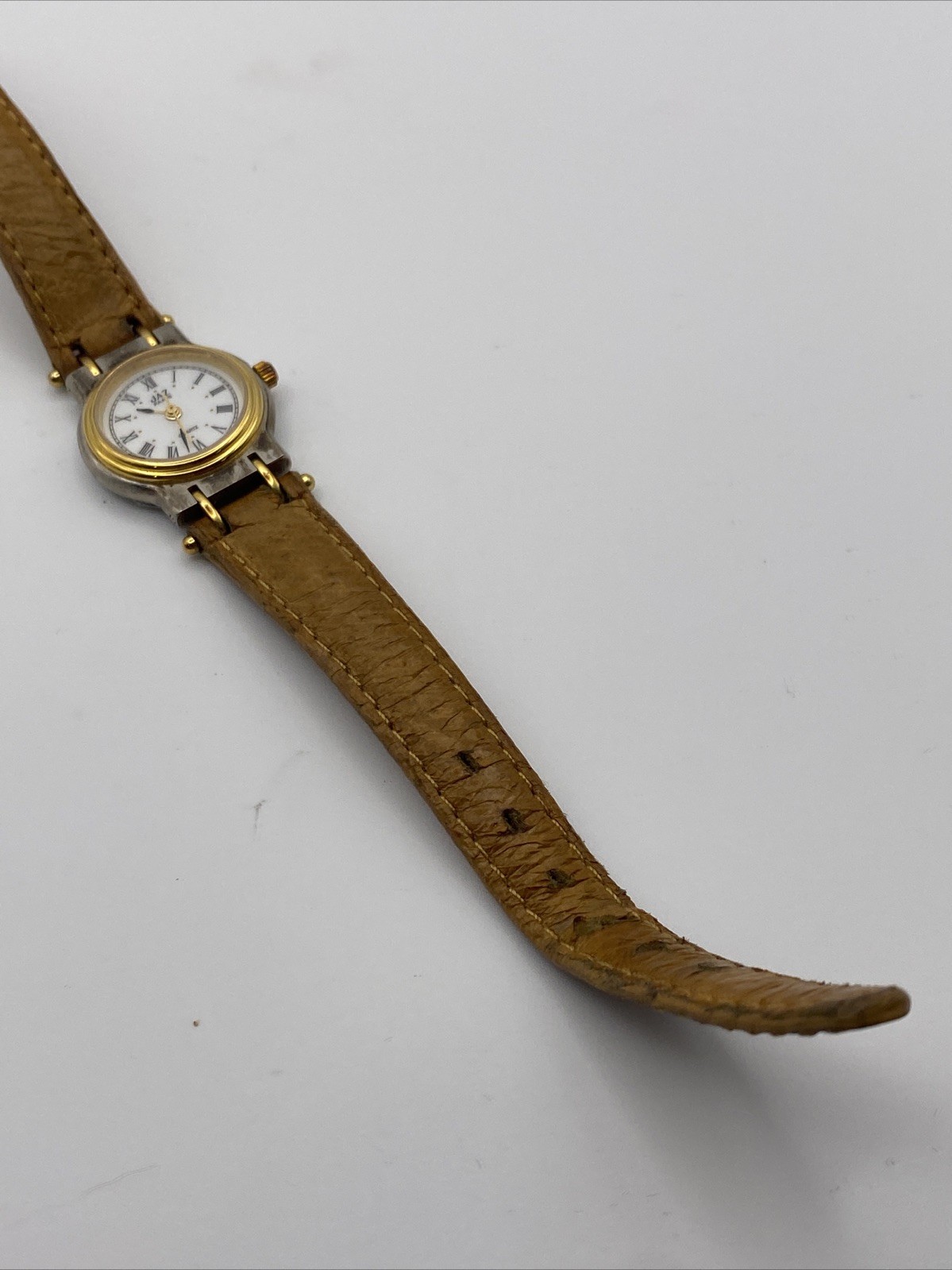 VTG Jaz Paris Watch Women 20mm Gold Tone Leather Band France New Battery