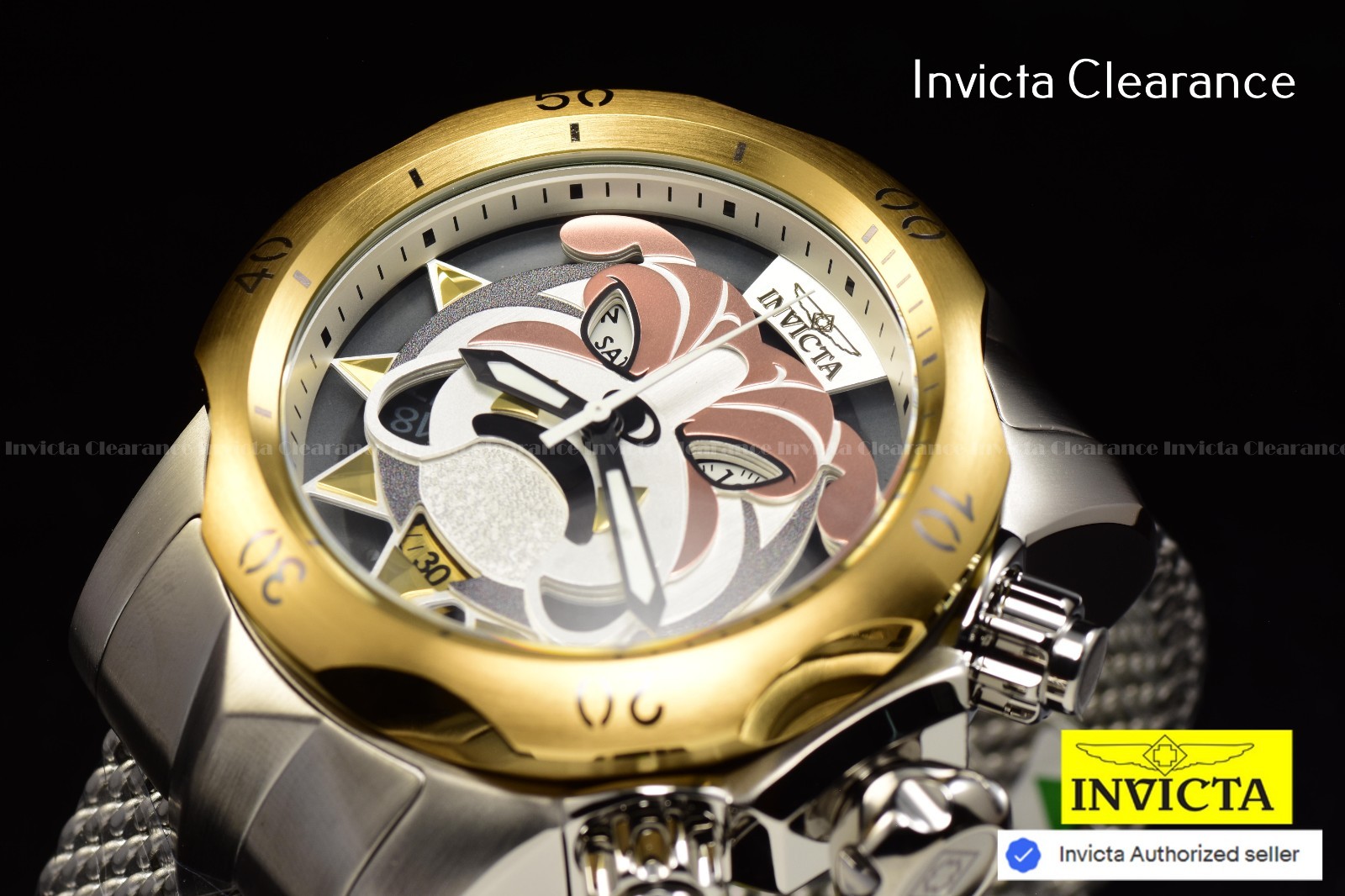 Invicta Venom Men’s Bulldog Mesh Swiss Chronograph Silver Tone SS Watch 54mm