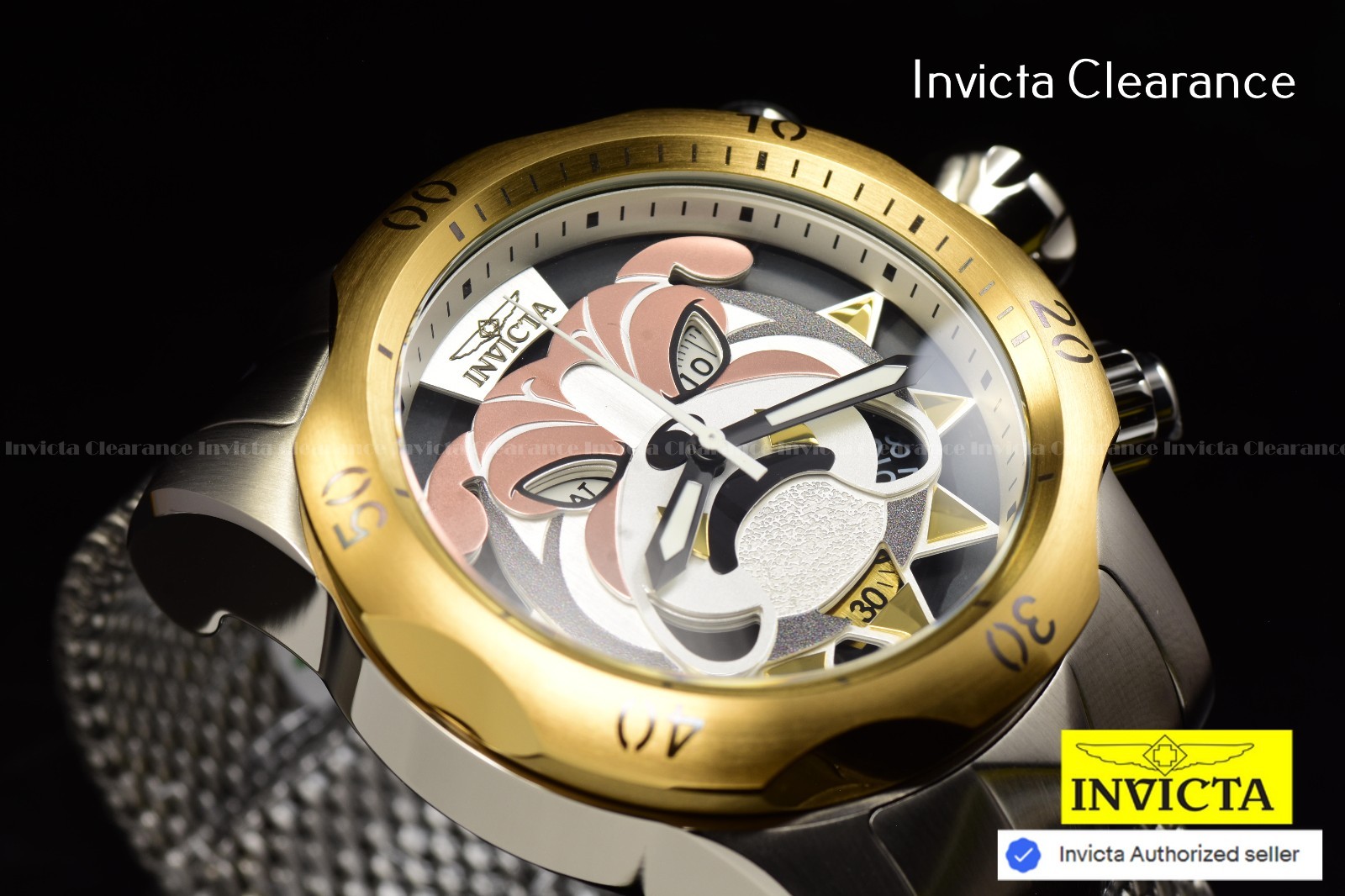 Invicta Venom Men’s Bulldog Mesh Swiss Chronograph Silver Tone SS Watch 54mm