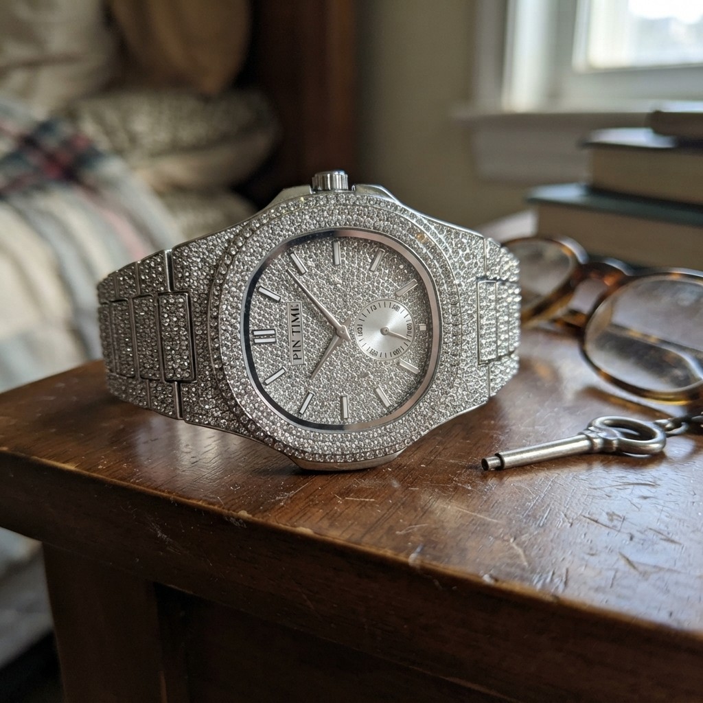 Hip Hop Crystal-Embellished Watch – Waterproof and Adjustable for All Occasions
