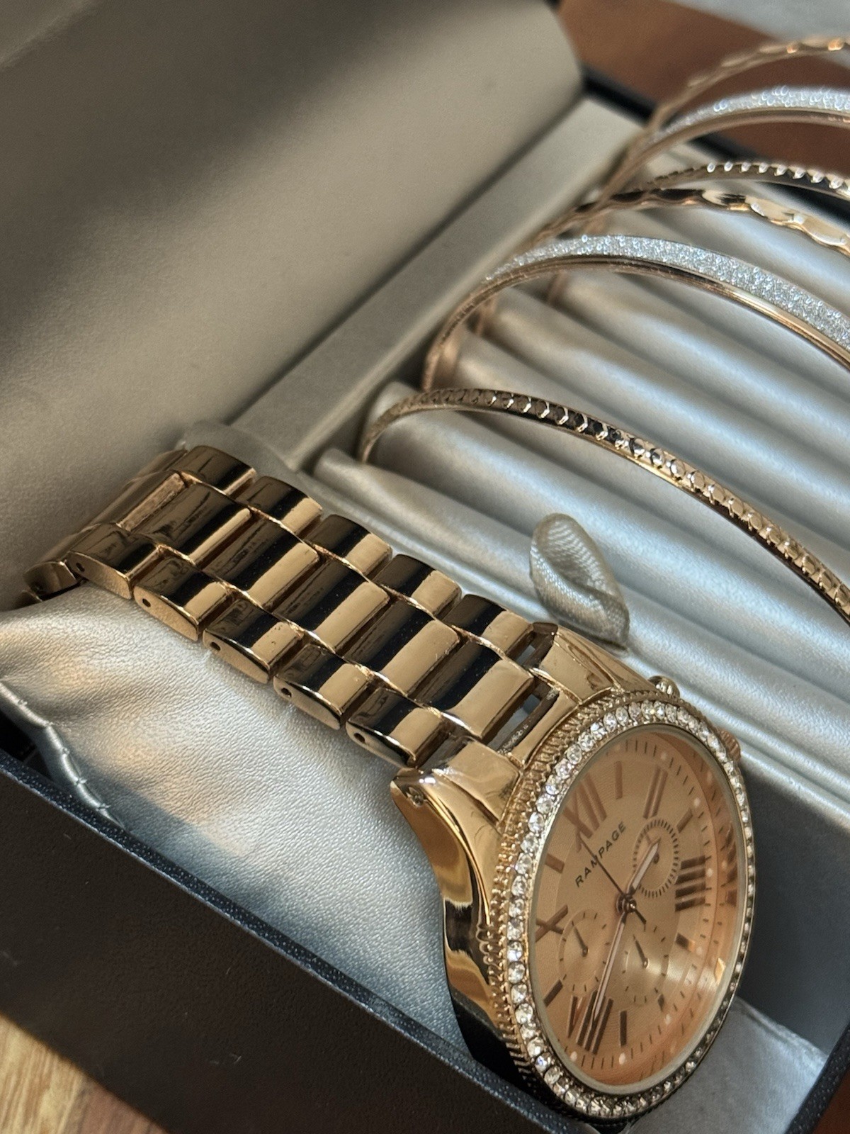 Rampage Rose Gold Watch & Bangle Set 6 Unique Bracelets New In Box