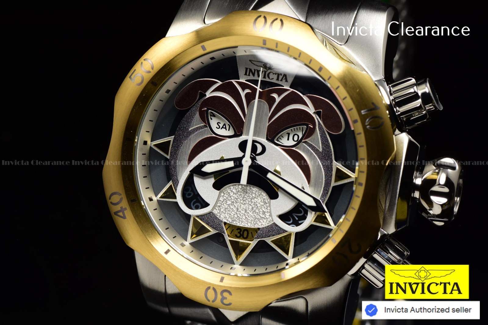 Invicta Venom Men’s Bulldog Mesh Swiss Chronograph Silver Tone SS Watch 54mm