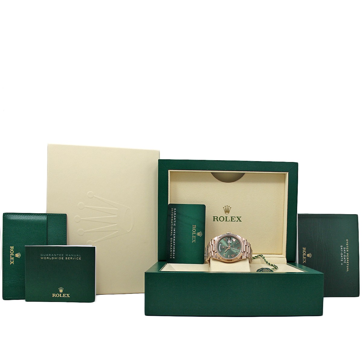 Rolex New Day-Date 40mm Rose Gold Green 228235 *FACTORY WARRANTY 2021* #RL261.21