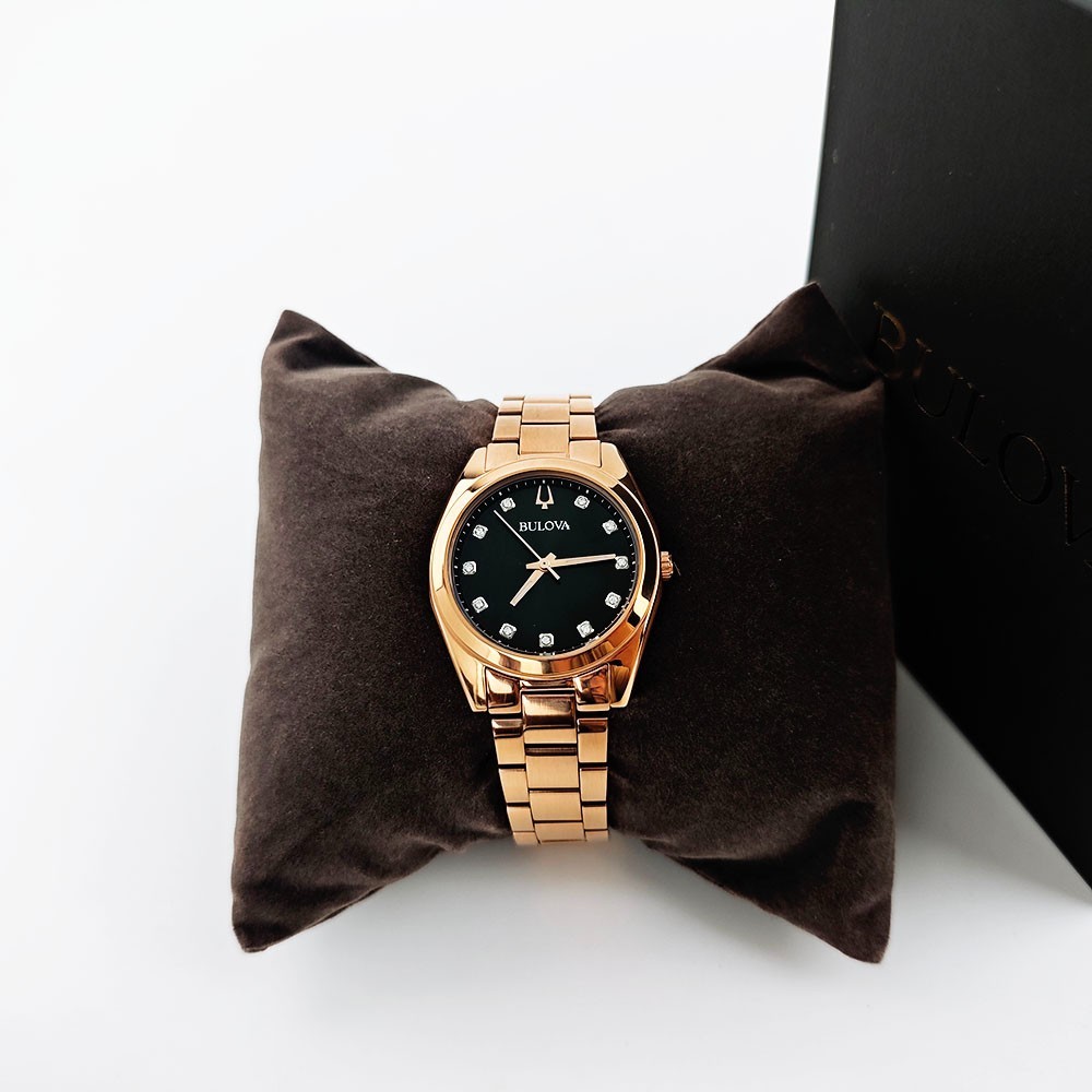 Bulova Surveyor 97P156 Grey-Rose Gold Diamond Dial Quartz Women’s 31mm Watch NEW
