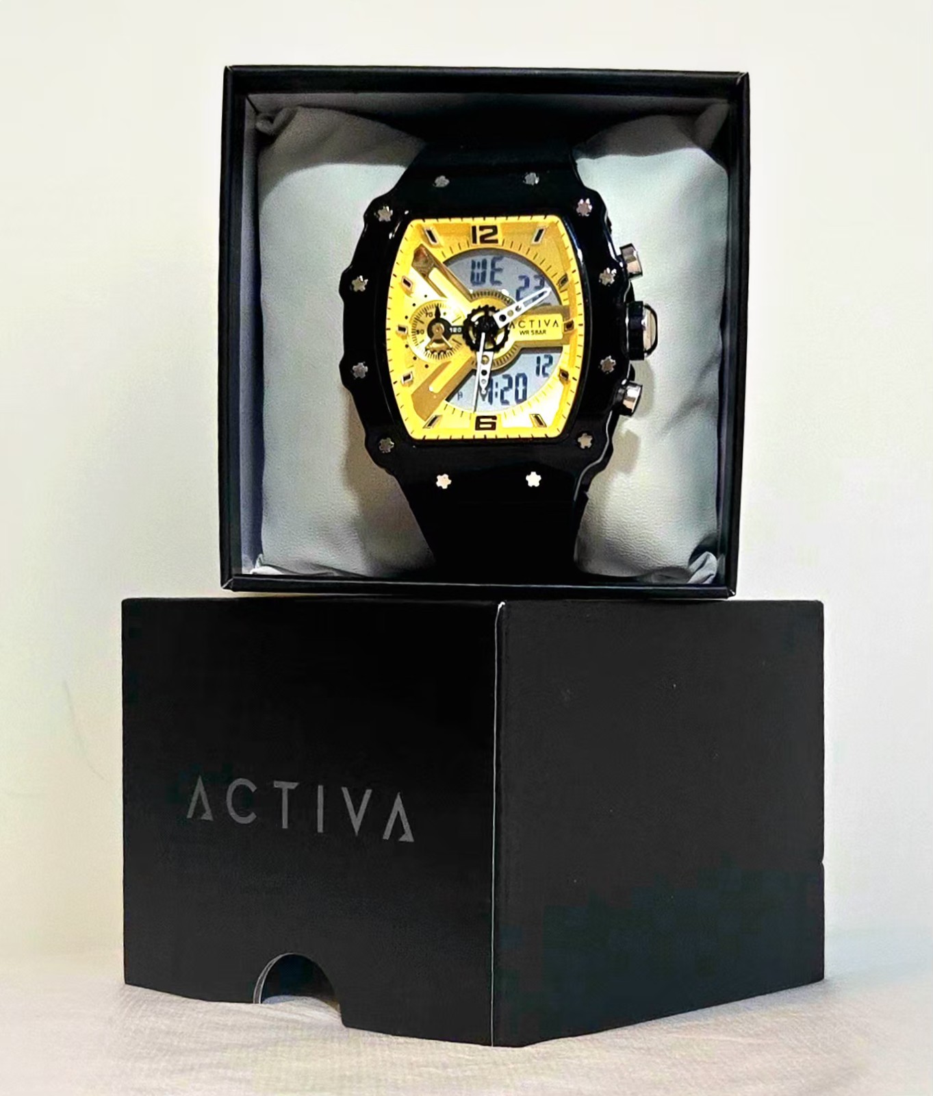 Activa by Invicta Men’s Watch ACW2398-004 Ana-Digi Black Yellow Sport Chrono NEW