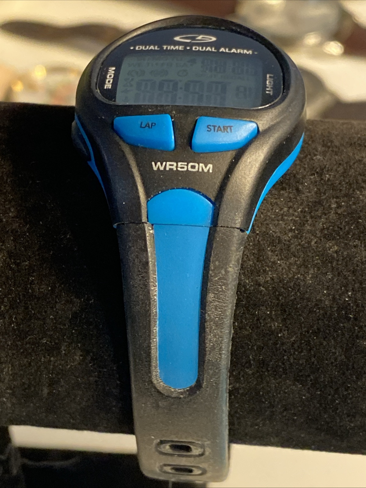 C9 Dual Time Dual Alarm WR 50 M Gray Blue Silicone Band New Battery