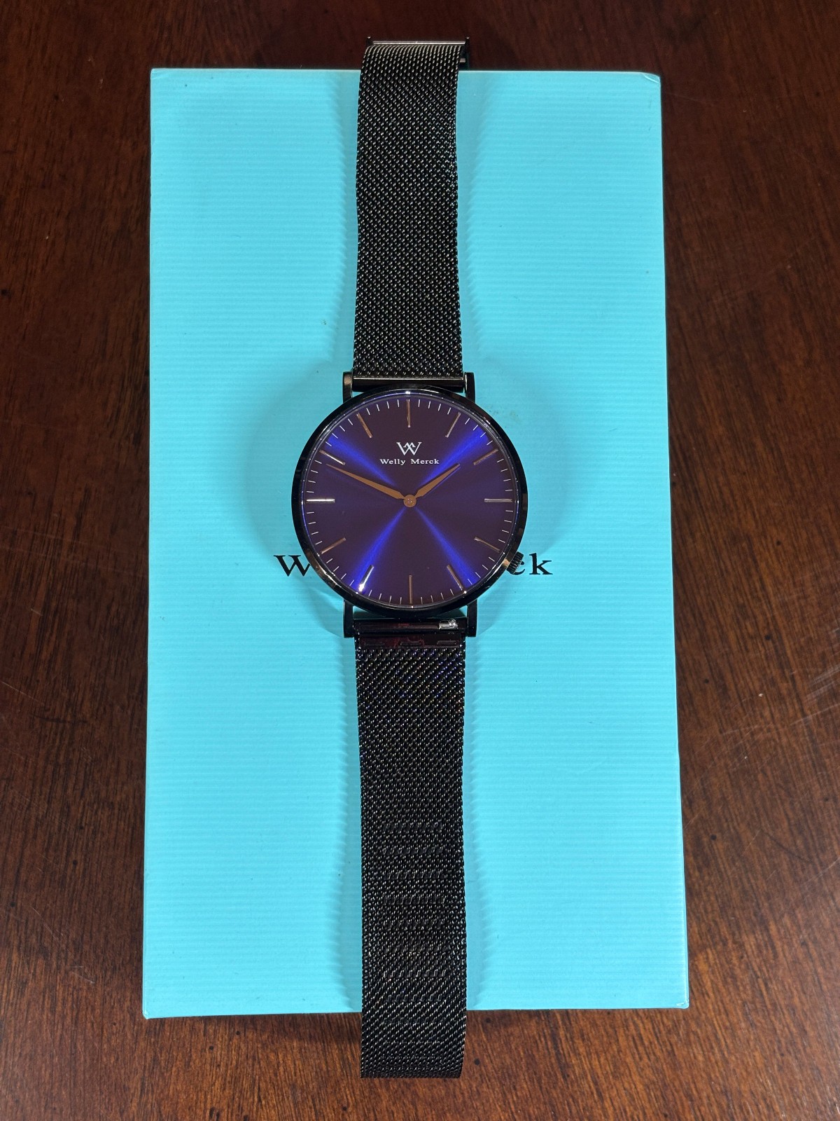 Welly Merck Watch 35mm Blue Dial Minimalist Black Stainless Steel