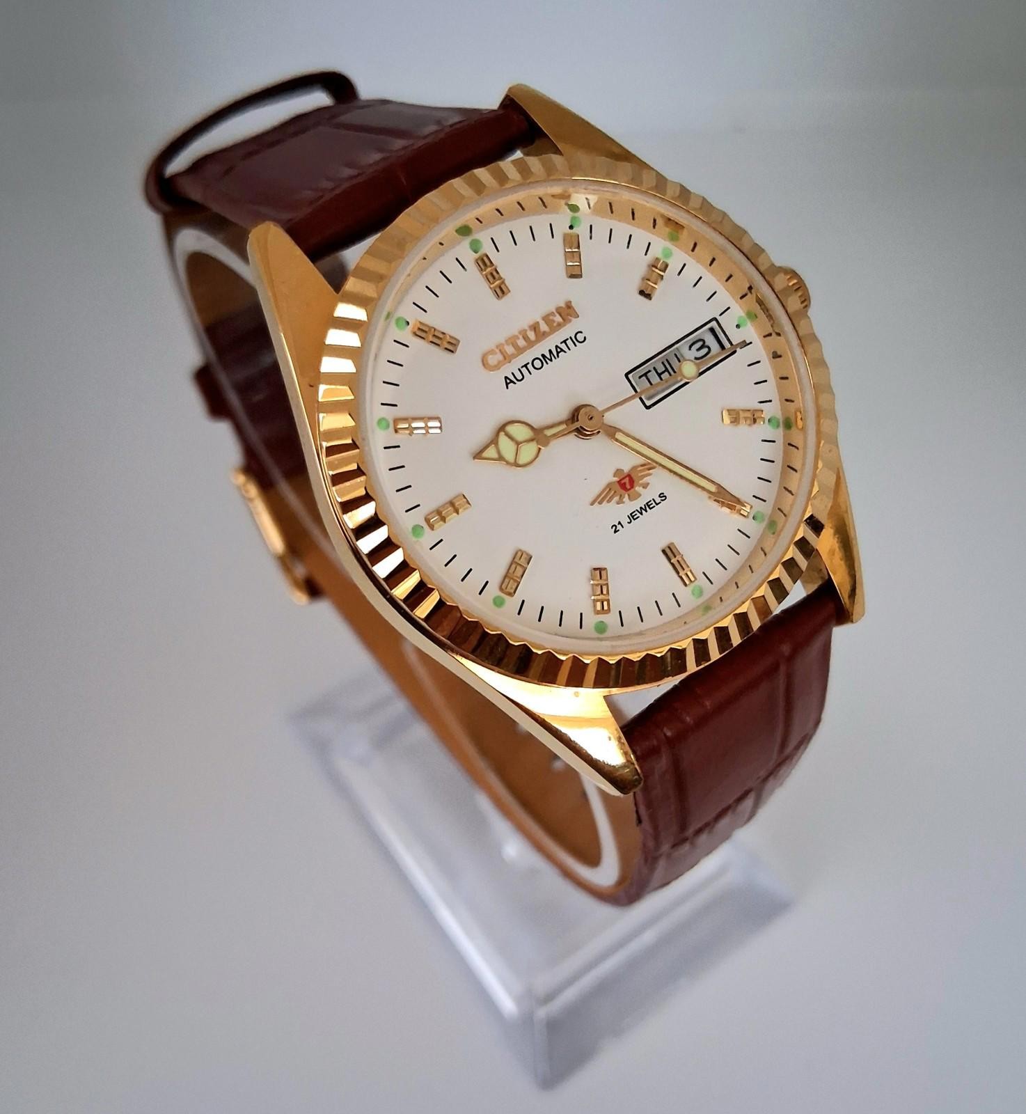 Vintage Men’s Automatic Citizen Eagle 7 Leather Watch RARE